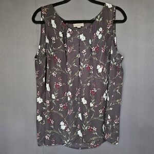LOFT Dark Gray Floral Sleeveless Blouse Size XL